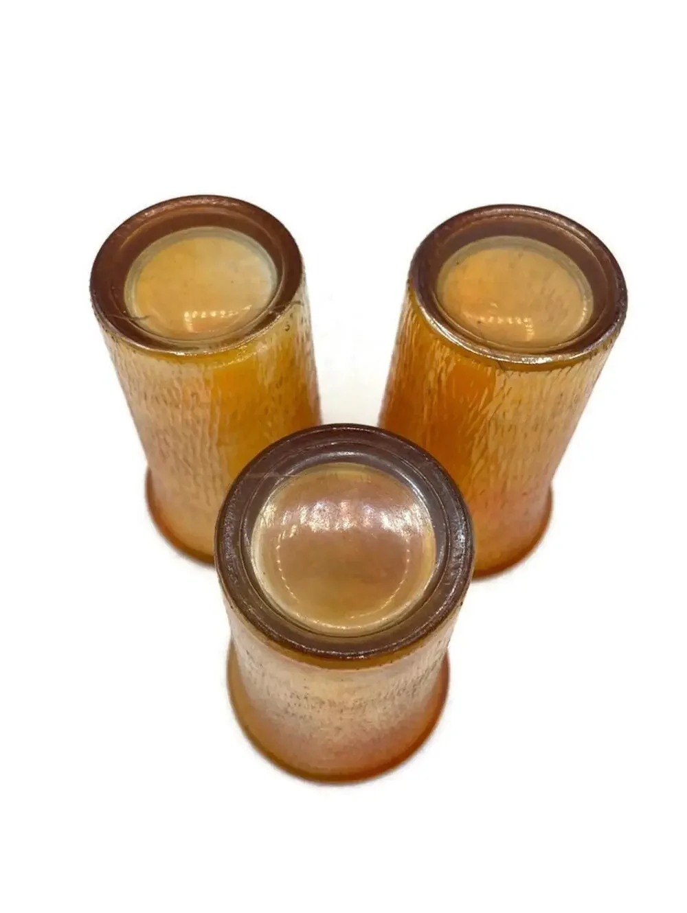 Vintage Jeannette Glass Tumblers: Carnival Marigold Iridescent Tree Bark Pattern